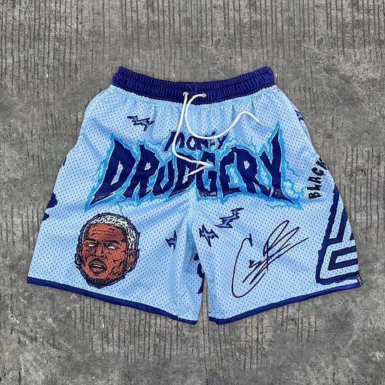 Sopula Vintage Casual Money Drudgery Graphics Mesh Shorts Product Image