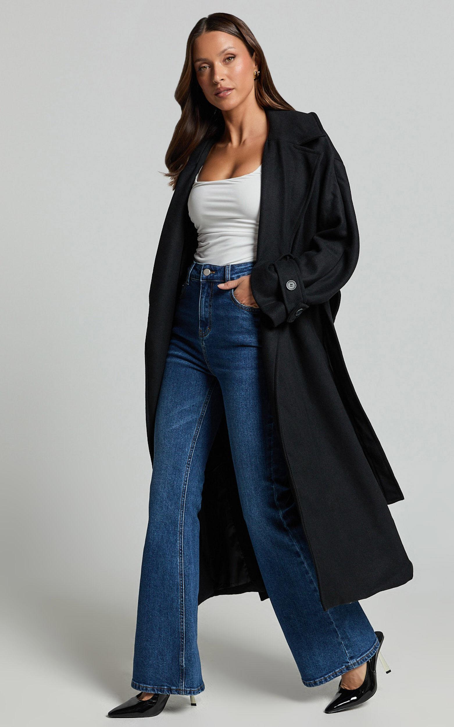 Mella Coat - Belted Longline Coat in Black Product Image