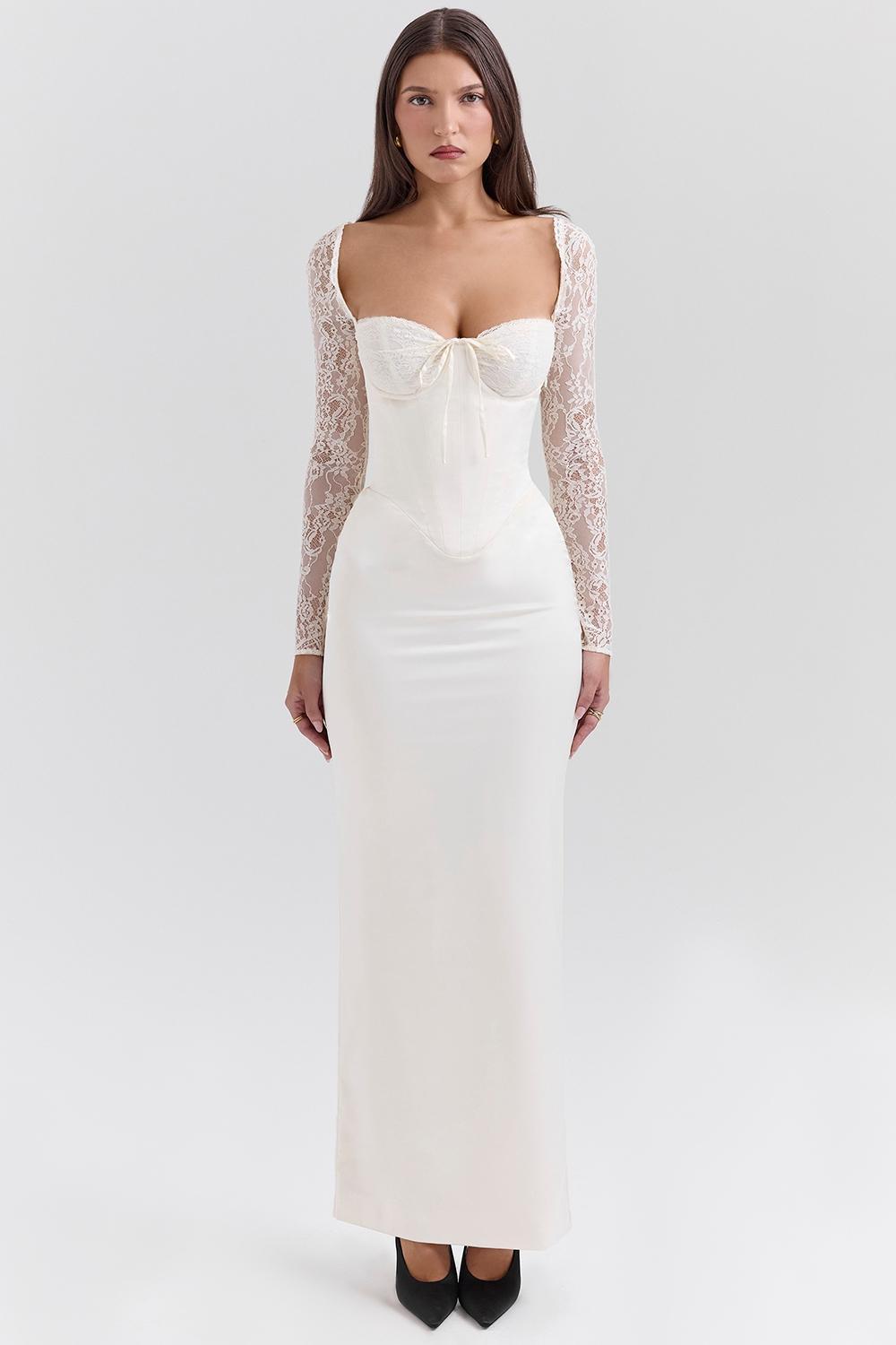 Perdi Vintage Ivory Satin Maxi Dress Product Image