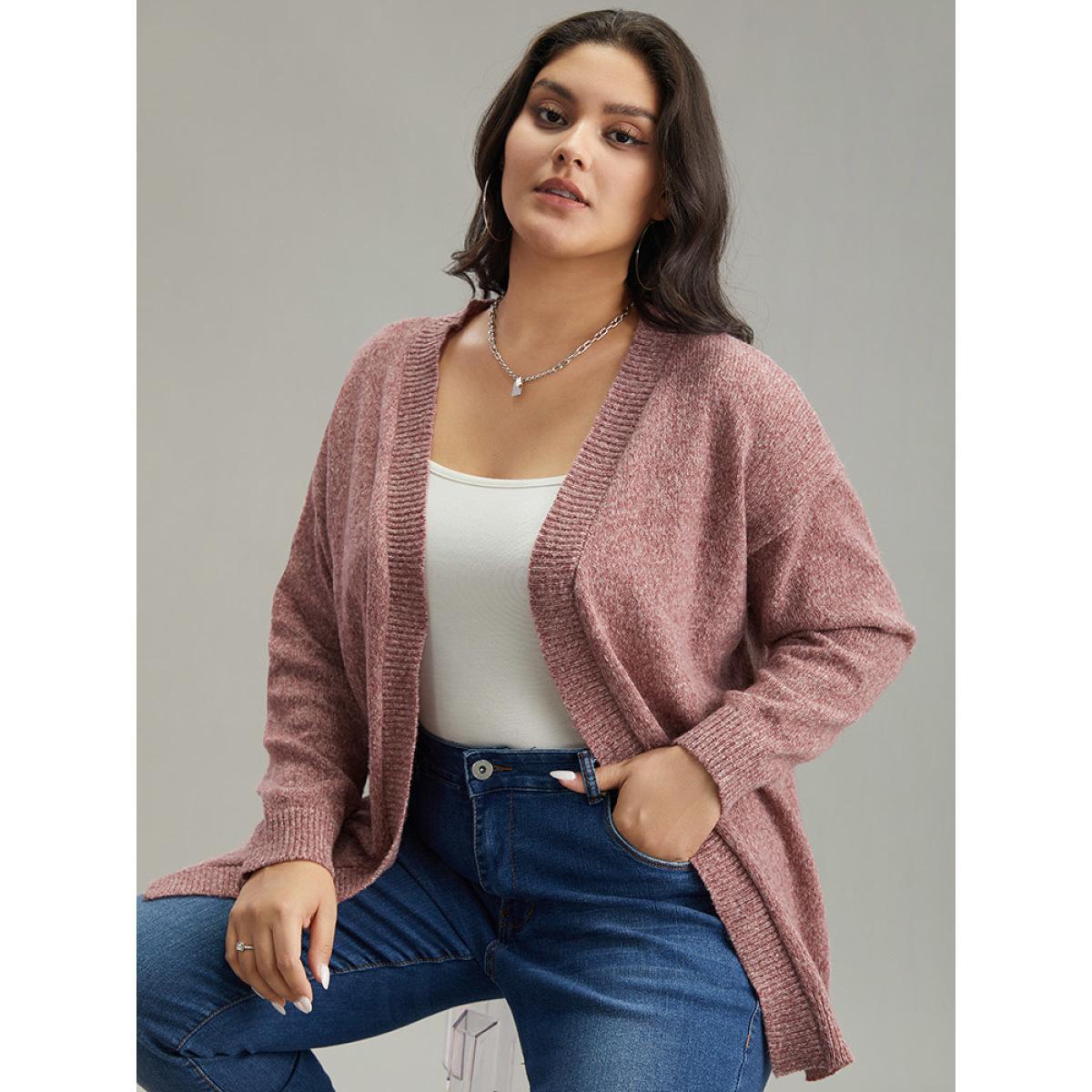 Plus Size Solid Heather Elastic Cuffs Cardigan Maroon Women Casual Loose Long Sleeve Everyday Cardigans BloomChic 22-24/3X Product Image