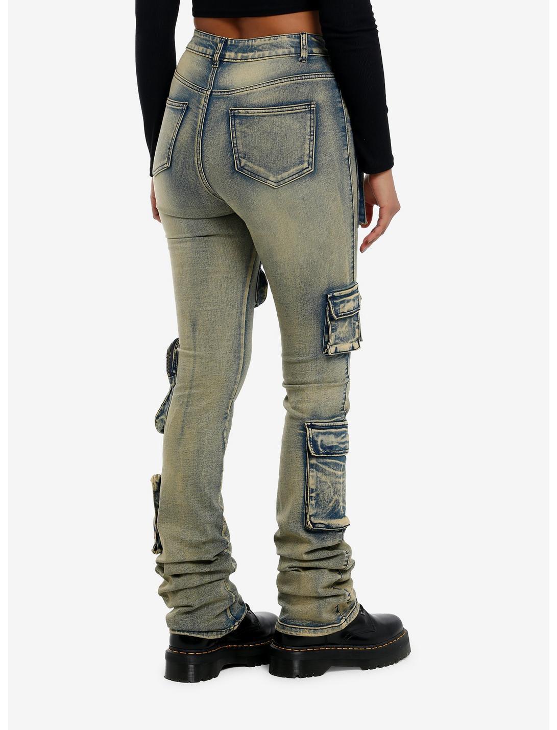 Vintage Wash Cargo Stacked Denim Pants Product Image