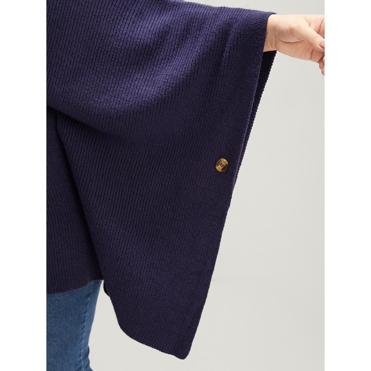 Plus Size Soft Pointelle Knit Dolman Sleeve Belted Zipper Knit Top Eggplant Women Casual Loose Cap Sleeve Mock Neck Dailywear Pullovers BloomChic 28/5X Product Image