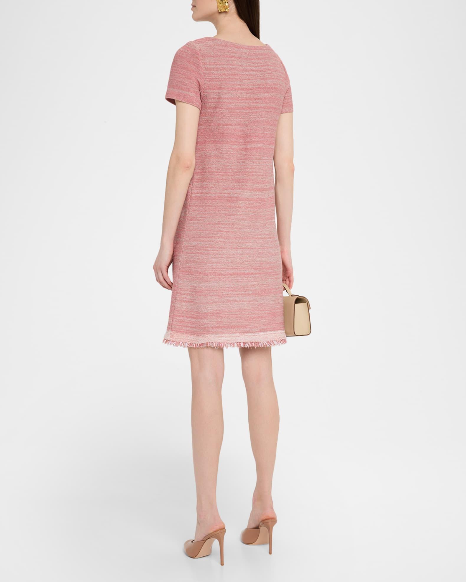 Fringe-Trim Melange Knit Shift Dress Product Image