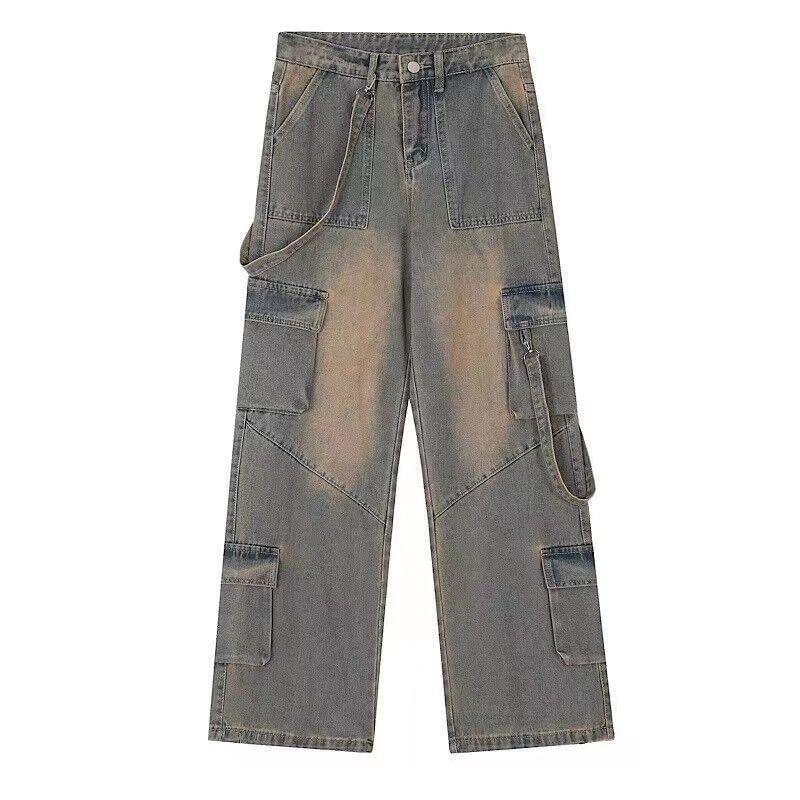 Mid Rise Washed Wide Leg Cargo Jeans Product Image