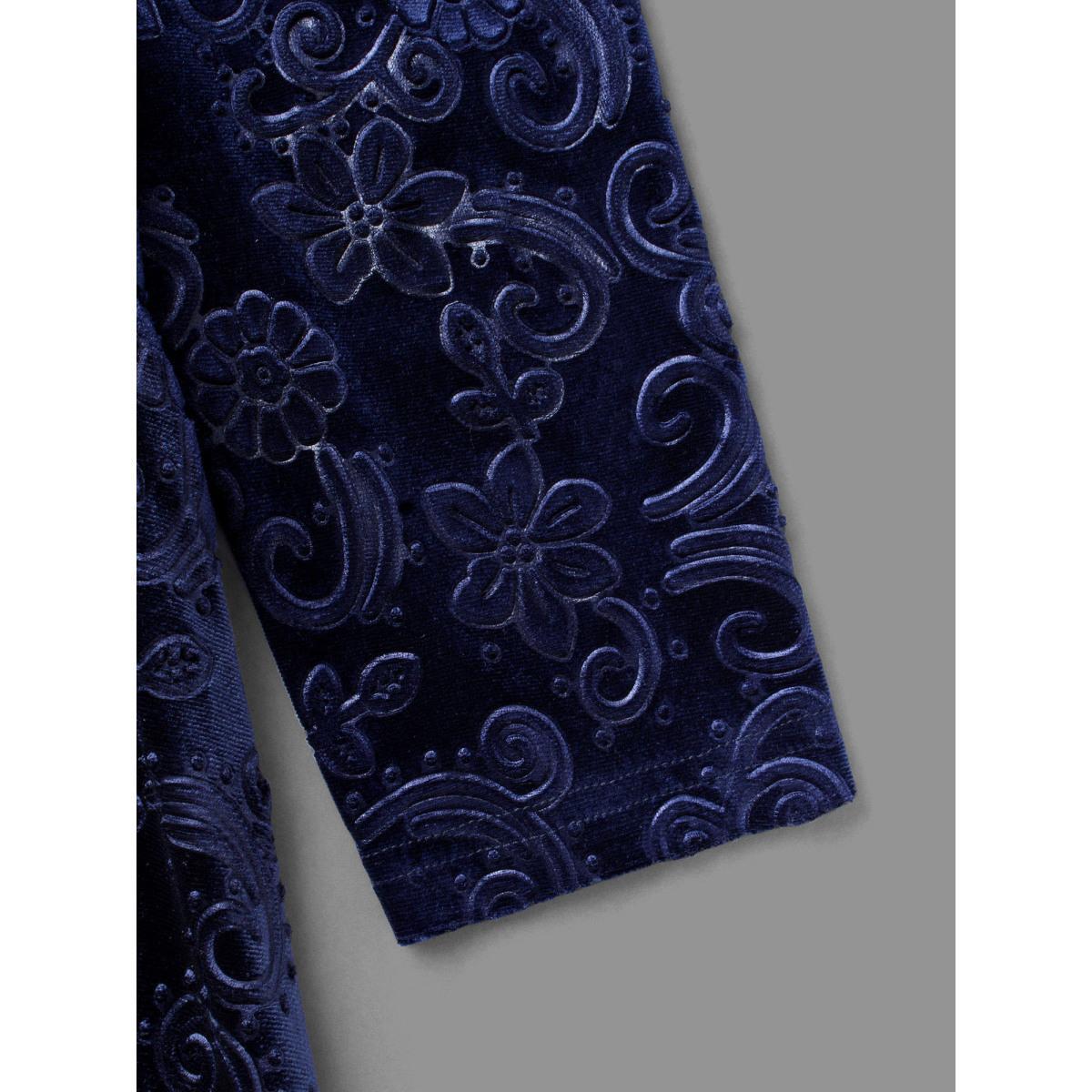 Plus Size Square Neck Floral Velvet Midi Dress DarkBlue Women Cocktail Party Curvy Bloomchic 30/6X Product Image
