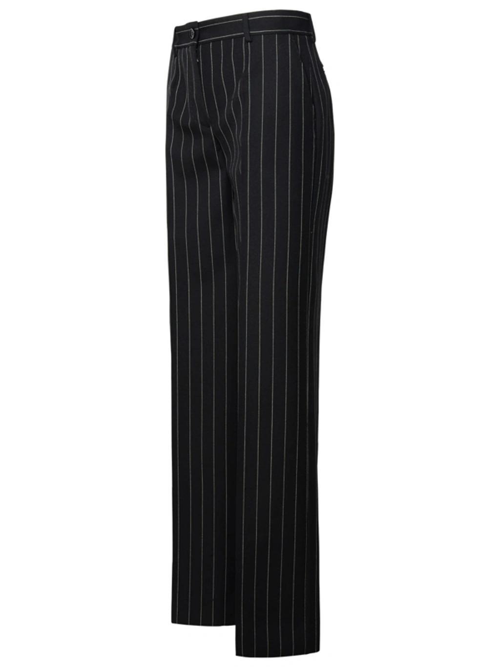 DOLCE & GABBANA Pinstriped Straight-leg Trousers In Black Product Image