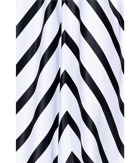 Betsy & Adam Satin Stripe Print Strapless Neck Sleeveless A-Line Gown Product Image
