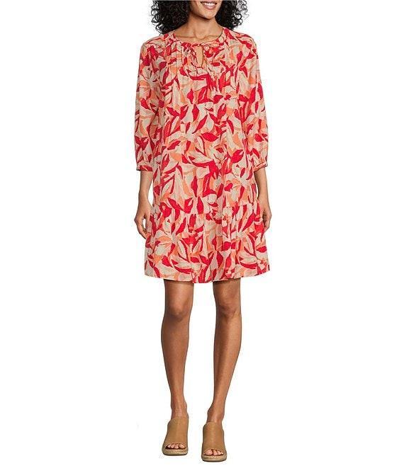 Westbound Blurred Patels Bracelet Sleeve Tie Neck Dress Product Image