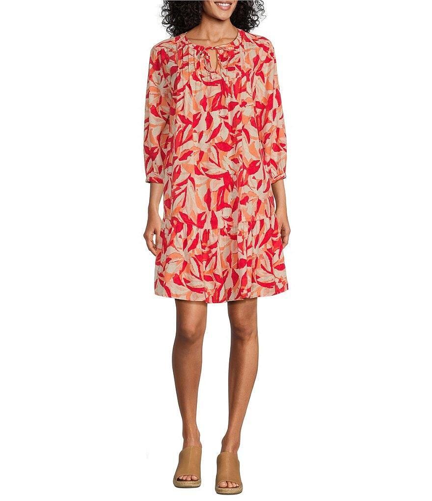 Westbound Blurred Patels Bracelet Sleeve Tie Neck Dress Product Image
