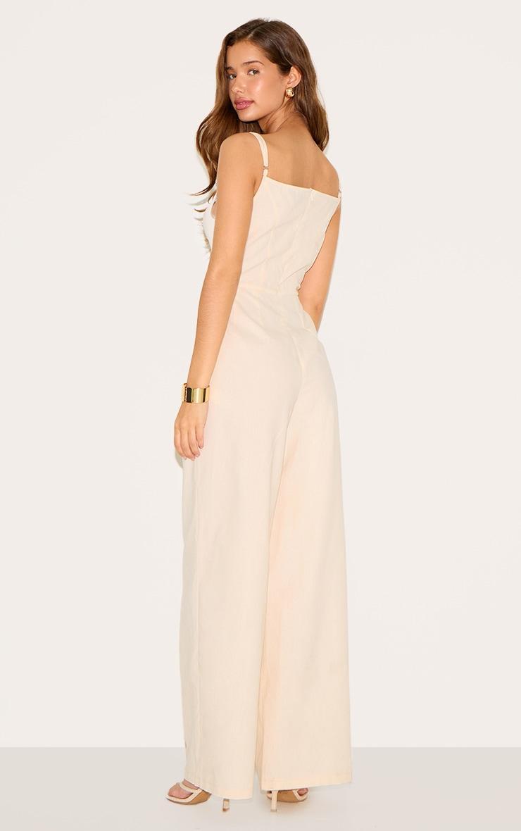 Natural Linen Blend Straight Neck Bead Detail Jumpsuit Product Image