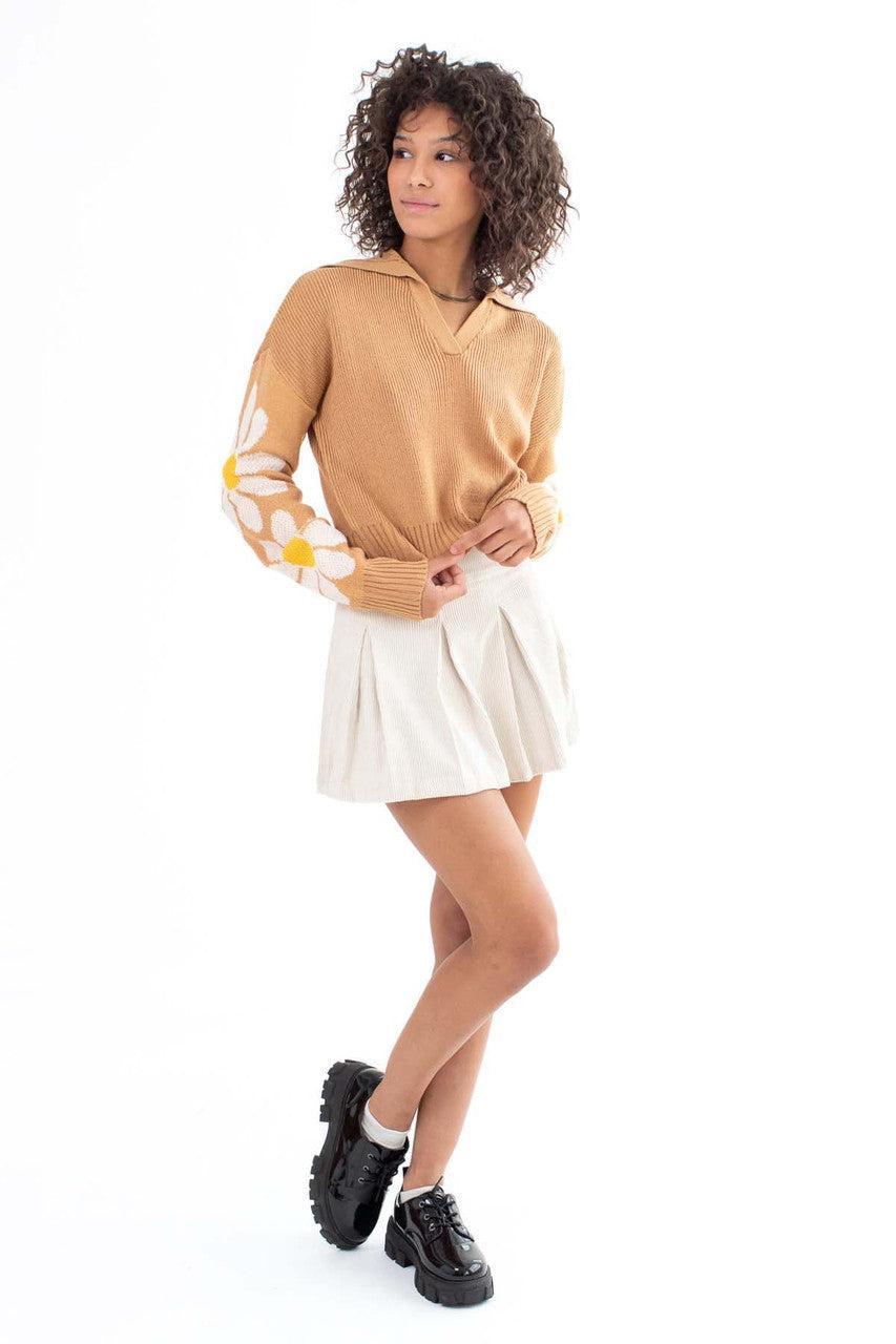 Brown Daisy Sleeve Johnny Sweater Product Image
