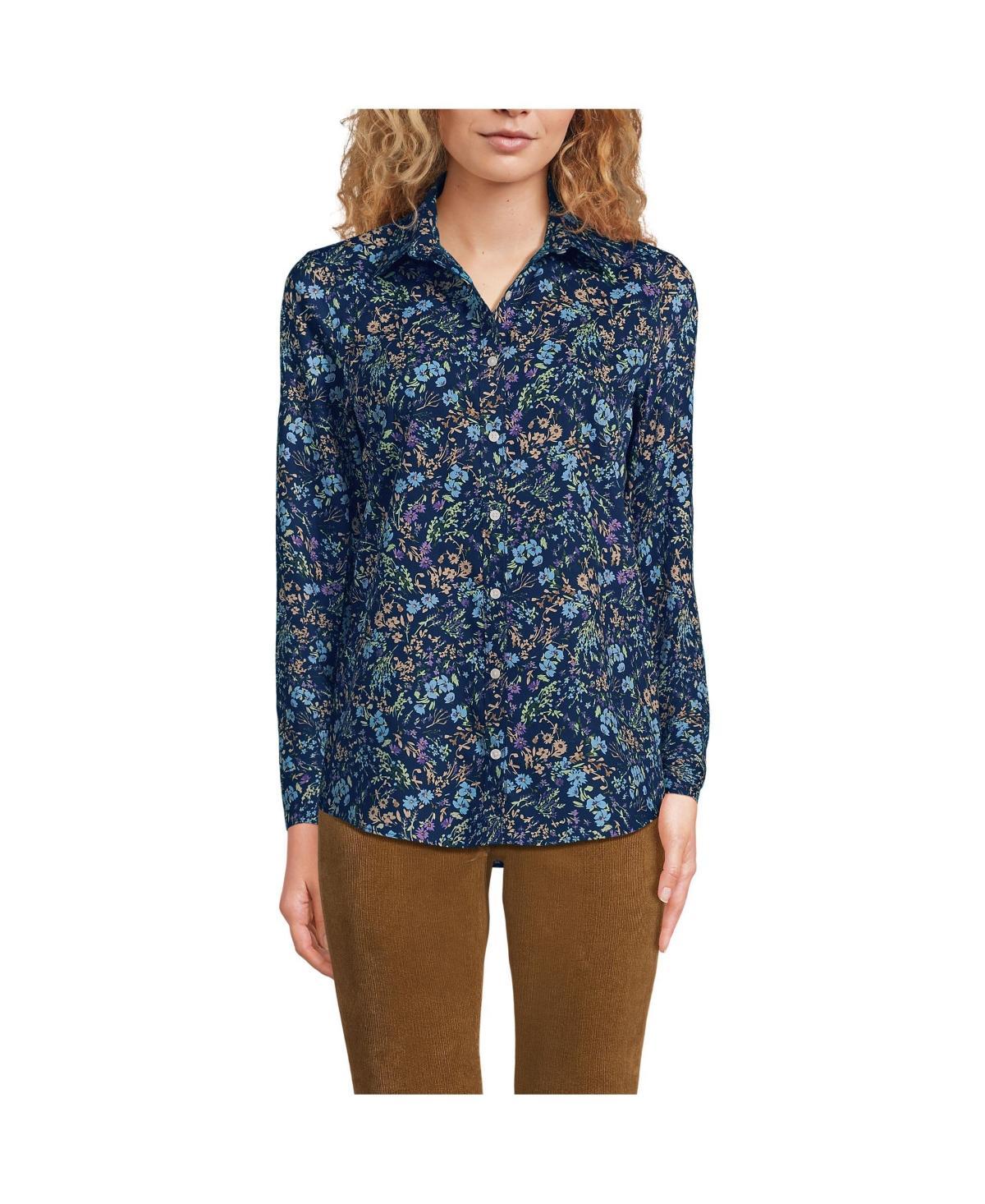 Women's Lands' End No-Iron Long Sleeve Supima Cotton Shirt, Size: 6, Chicory Blue Stripe Product Image
