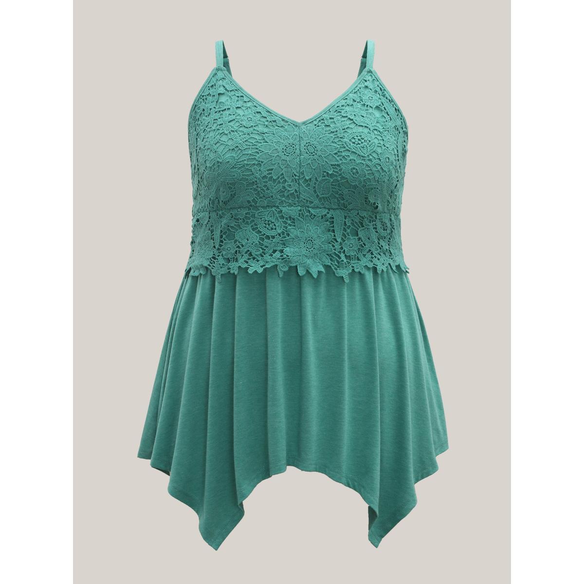 Plus Size Lace Cami Hi-Low Hem Peplum Top Women Emerald Elegant Gathered V-neck Everyday Tank Tops Camis BloomChic 22-24/3X Product Image