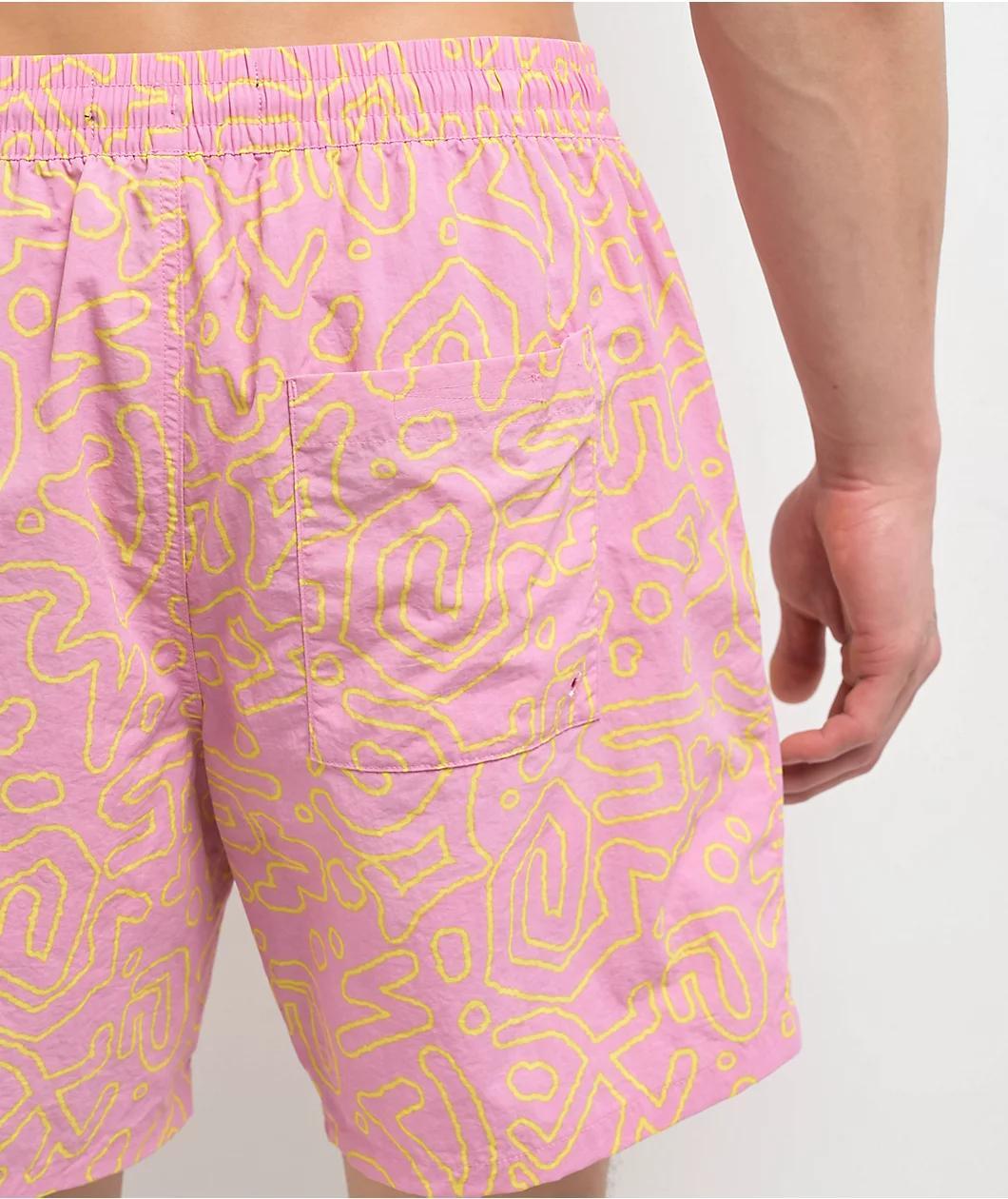 Empyre Squiggle Floater Pink & Yellow Board Shorts Product Image