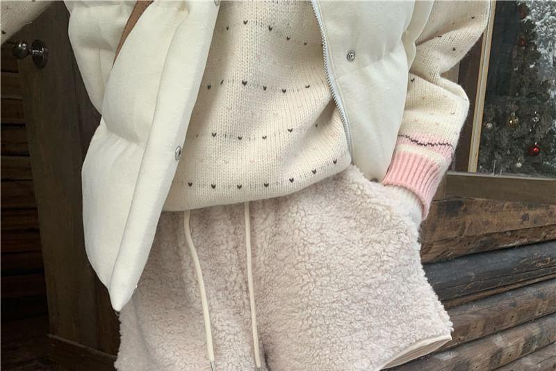 Drawstring Waist Plain Fleece Wide Leg Shorts Product Image