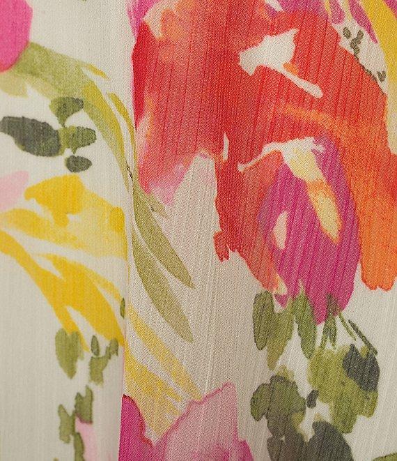 Calvin Klein 3/4 Angel Sleeve V-Neck Floral Chiffon Dress Product Image
