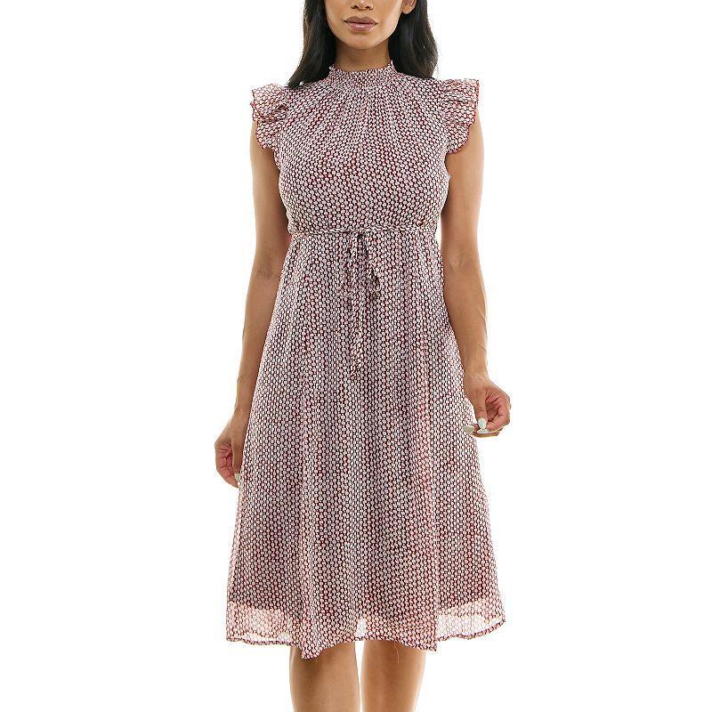 Womens Nina Leonard Smocked Flutter Sleeve Print Dress Product Image