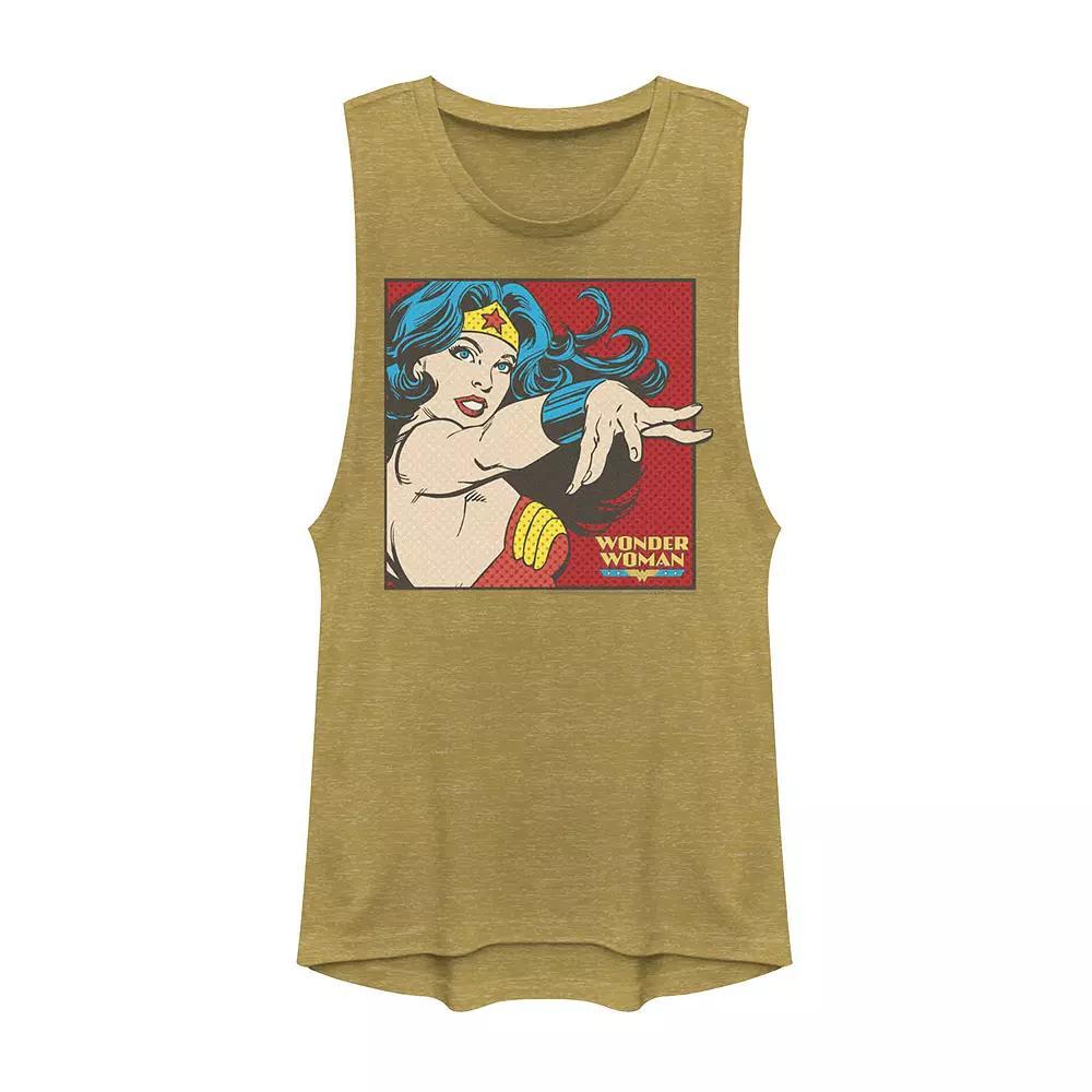 Juniors' DC Comics Wonder Woman Pop Art Portrait Muscle Tank Top, Girl's, Size: Medium, Gold Grey Product Image