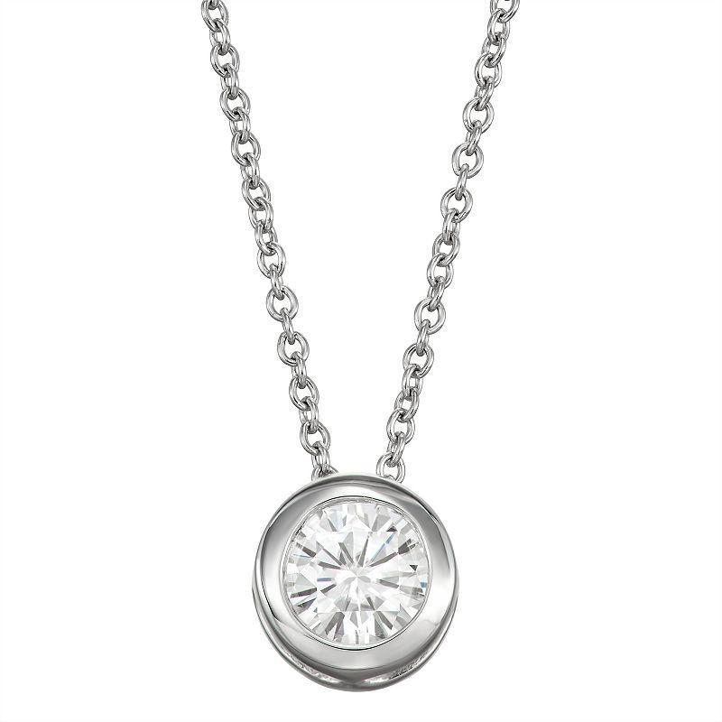 Charles & Colvard 14k Gold 1 Carat T.W. Lab-Created Moissanite Bezel Solitaire Pendant Necklace, Women's, White Product Image