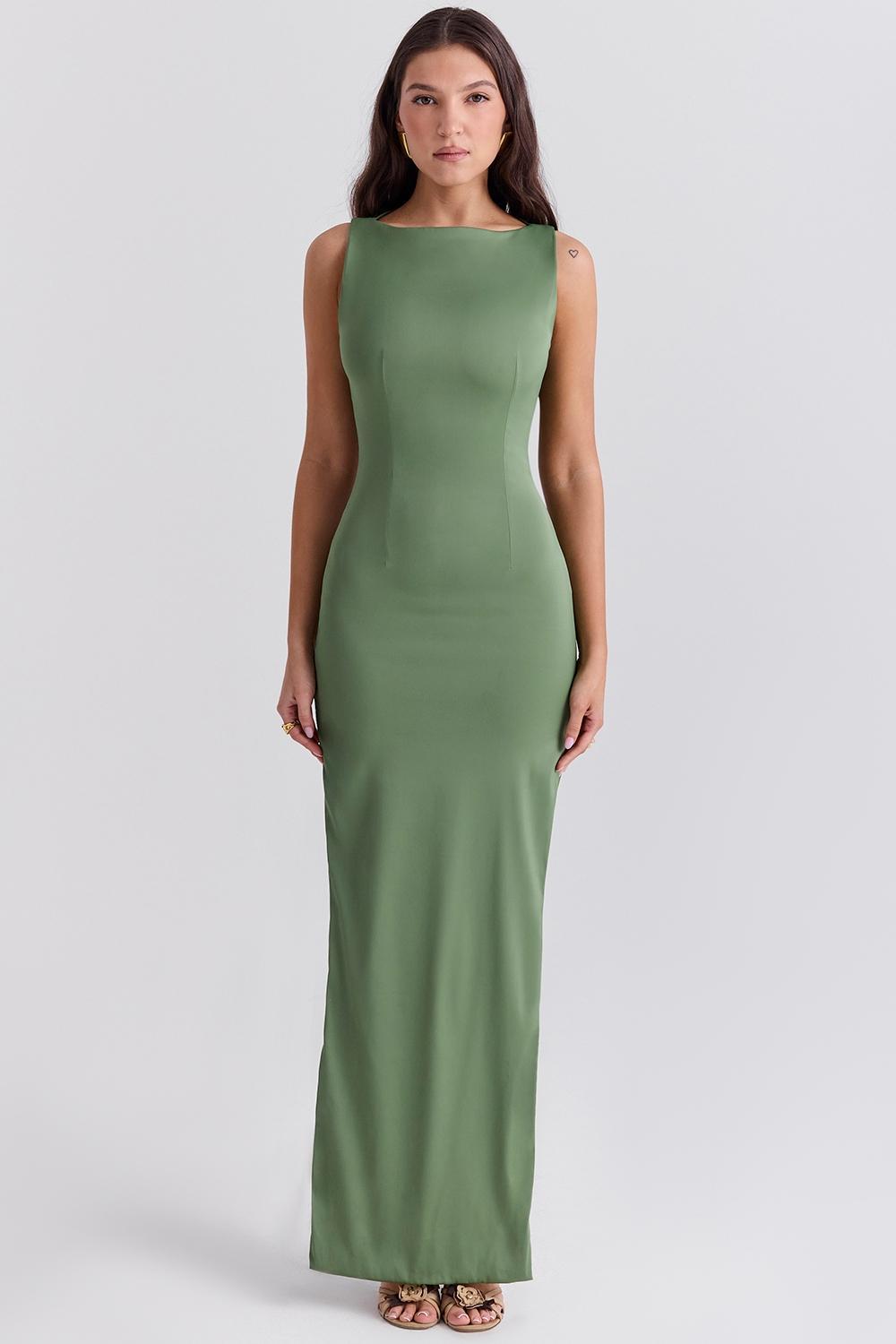 Filomena  olive boat neck maxi dress Product Image