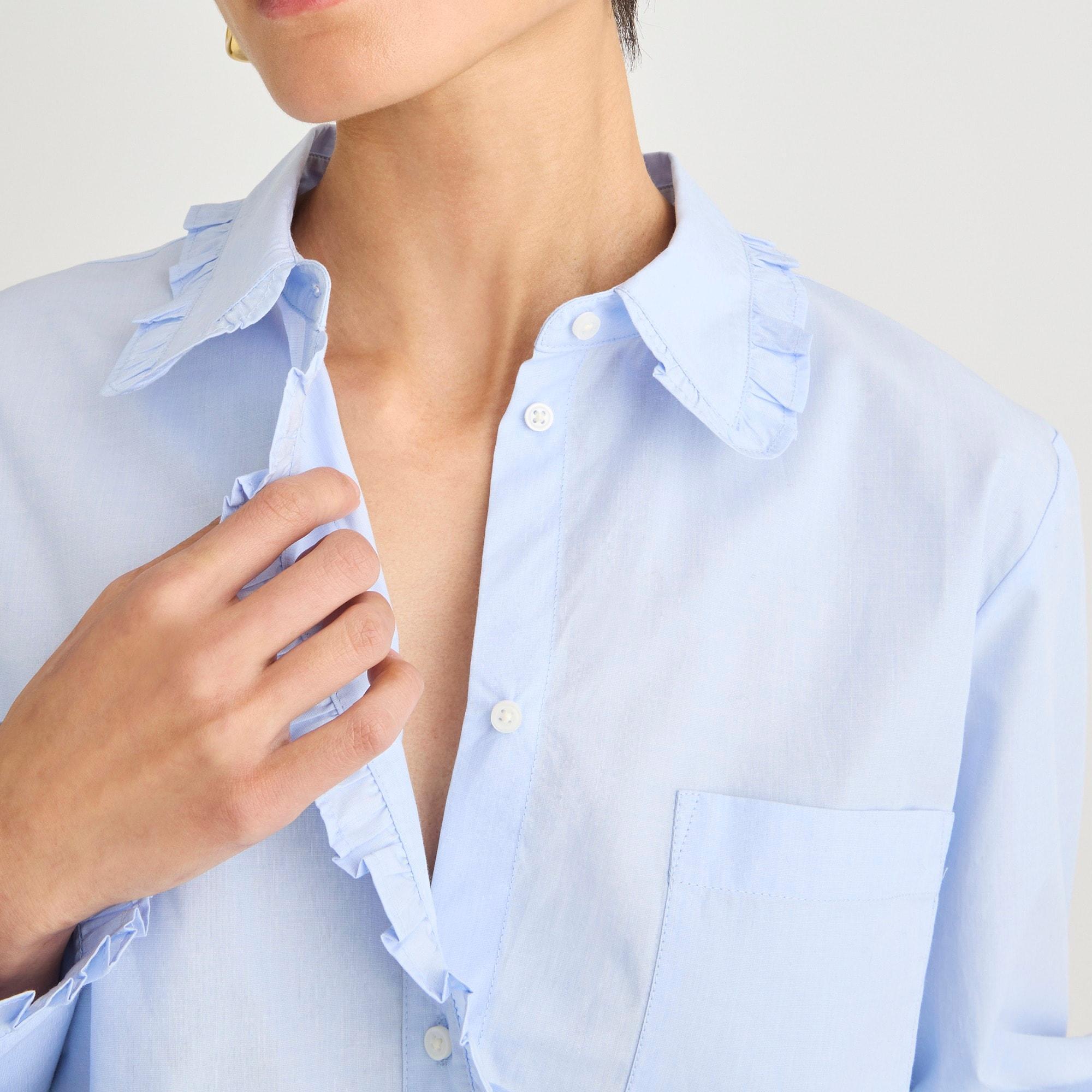 Ruffle-trim button-up shirt in cotton poplin Product Image