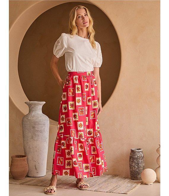 Skies Are Blue Printed Linen Blend Tiered Coordinating Maxi Skirt Product Image