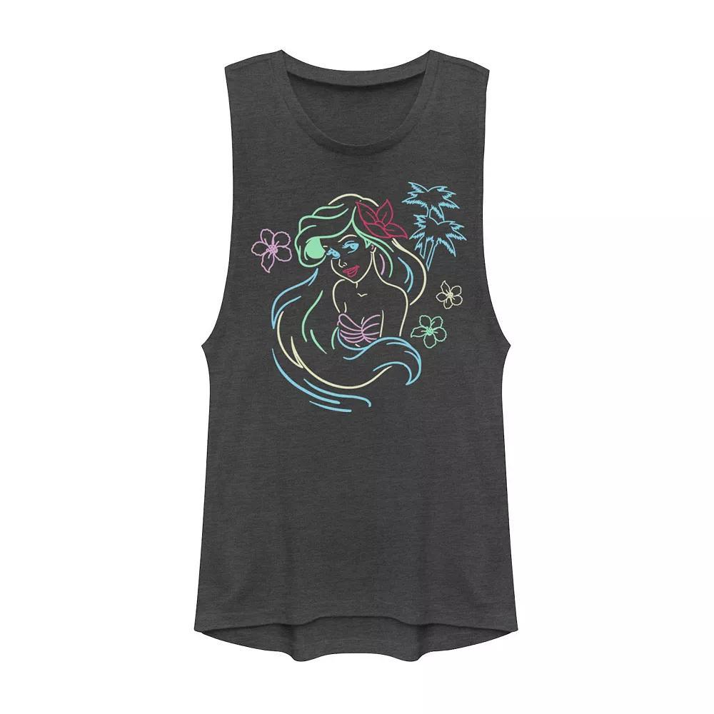 Disney's Little Mermaid Ariel Neon Lights Muscle Juniors' Tank Top, Girl's, Size: XS, Grey Product Image