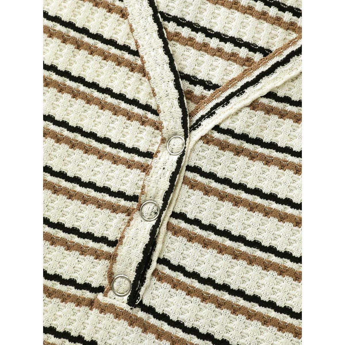 Plus Size Waffle Stripe Button Detail T-Shirt Apricot Women Texture V-neck Everyday-Casual T-shirts BloomChic 28/5X Product Image