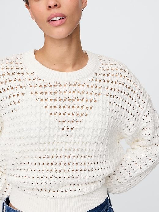100% Cotton Crochet Crewneck Sweater Product Image