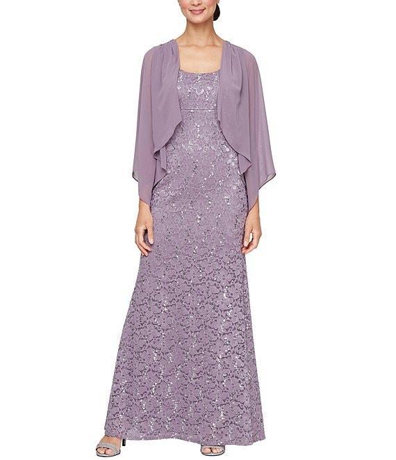 Ignite Evenings Scoop Neck Capelet Sleeve Lace Mock Jacket Dress Product Image