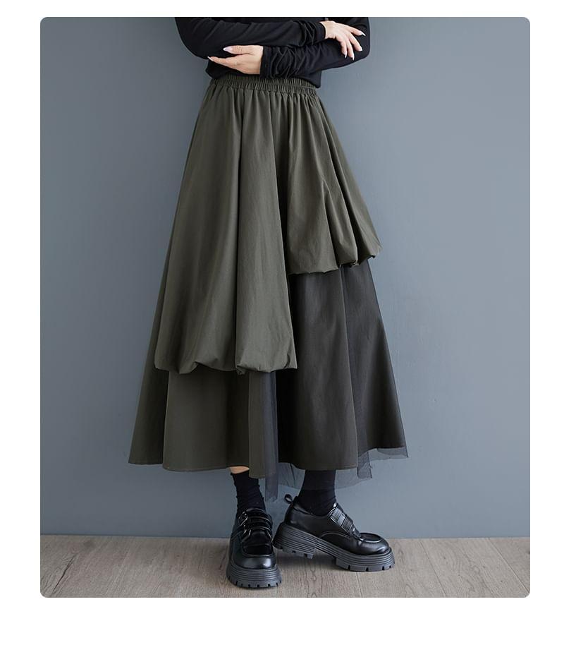 High Rise Asymmetrical Plain Midi A-Line Skirt Product Image