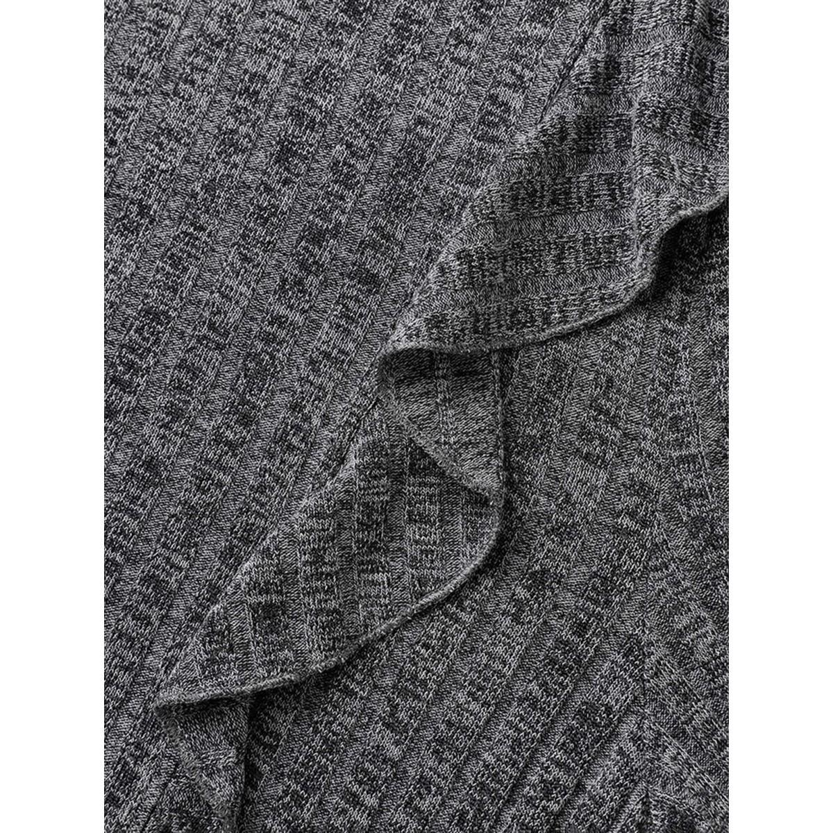 Plus Size Crew Neck Ruffle Trim Knit Dress DarkGray Women Casual Texture Knit Dresses Bloomchic 22-24/3X Product Image