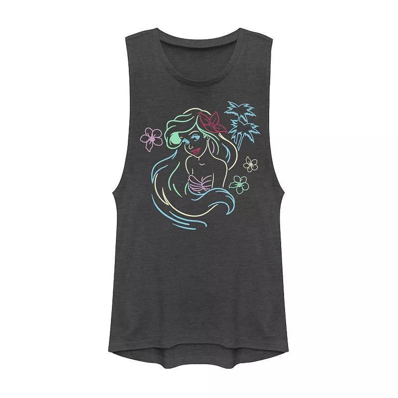 Disney's Little Mermaid Ariel Neon Lights Muscle Juniors' Tank Top, Girl's, Size: XS, Grey Product Image