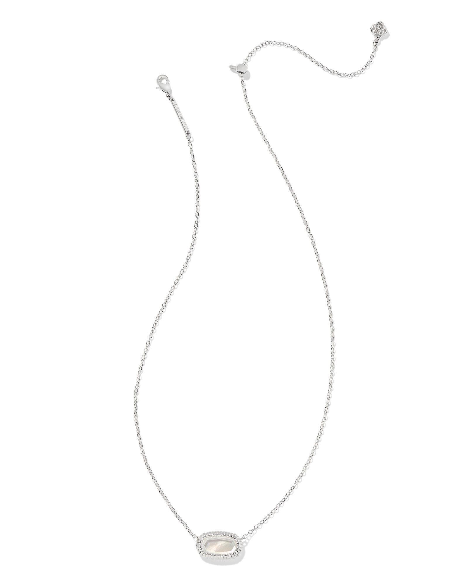 Elisa Silver Ridge Frame Short Pendant Necklace in Ivory Mother-of-Pearl Product Image