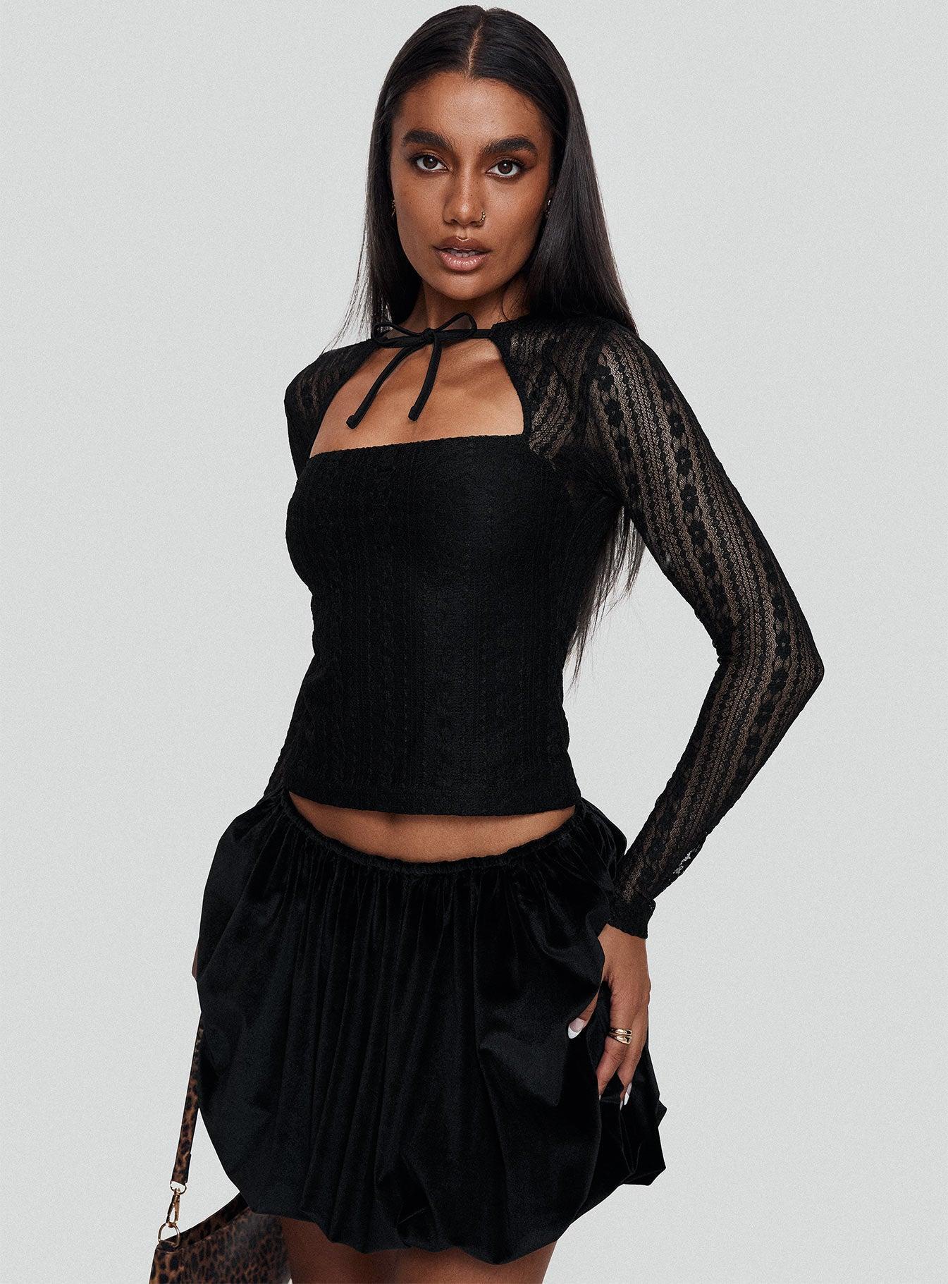 Georgiana Bubble Hem Mini Skirt Black Product Image
