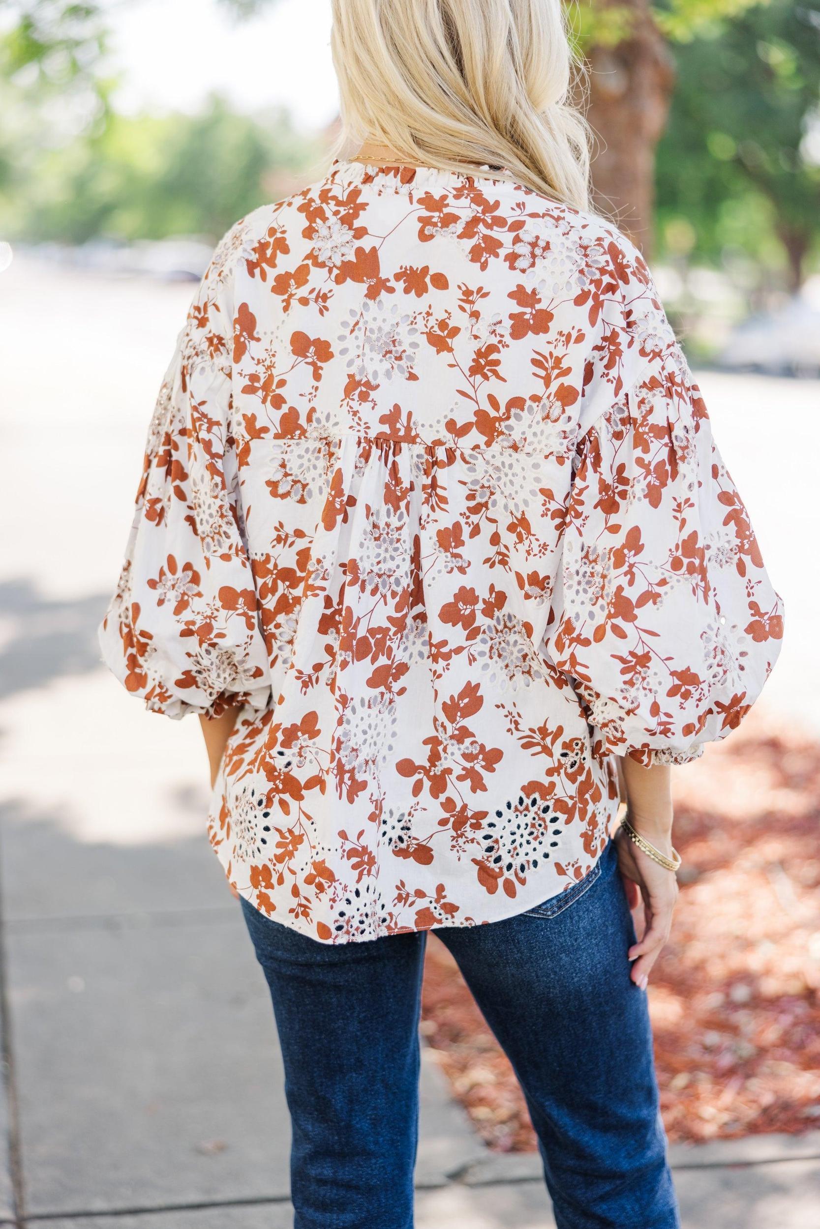 Take Your Turn Rust Orange Textured Blouse Female Product Image