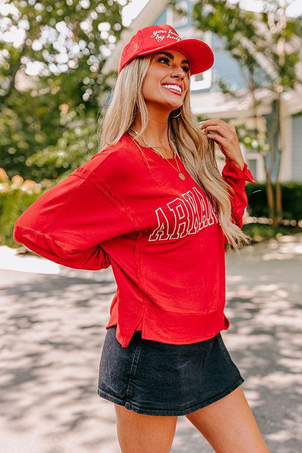 Arkansas Embroidered Long Sleeve Tee in Red Product Image