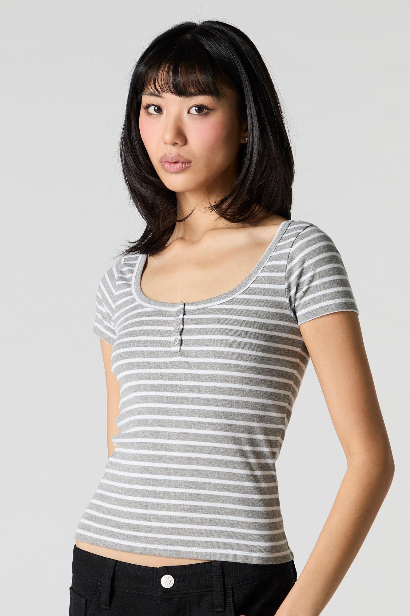 Ribbed Henley T-Shirt Female Product Image