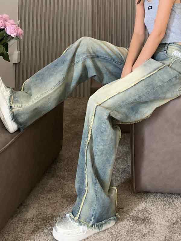 Vintage Embroidery Burr Loose Boyfriend Jeans Product Image
