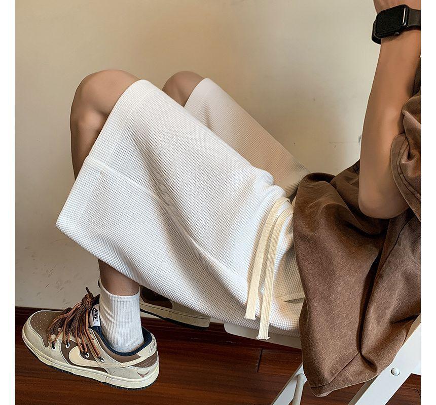Drawstring Waist Plain Sweat Shorts Product Image