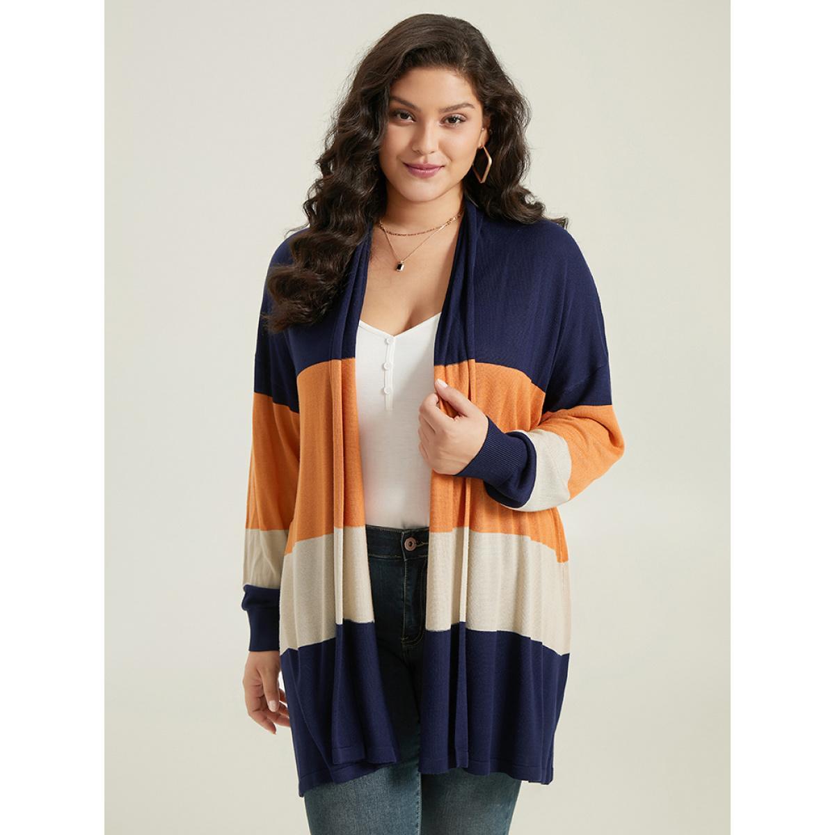 Plus Size Supersoft Essentials Colorblock Contrast Cardigan Multicolor Women Casual Loose Long Sleeve Dailywear Cardigans BloomChic 30/6X Product Image