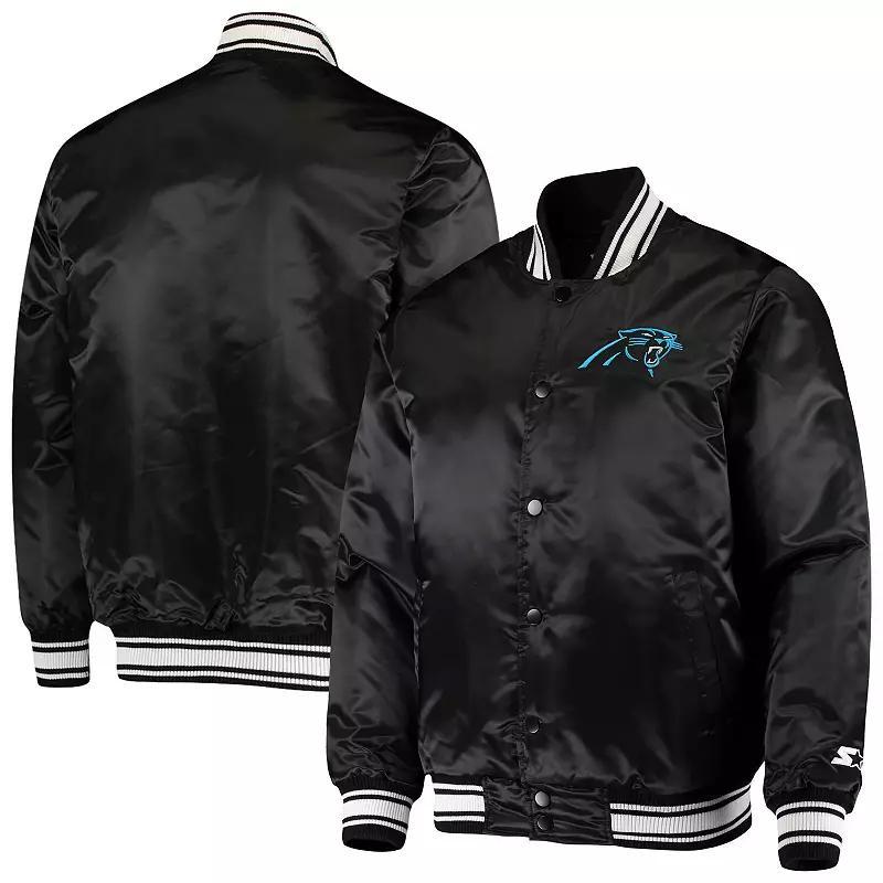 Men's Starter Black Carolina Panthers Locker Room Satin Varsity Full-Snap Jacket, Size: XL Product Image