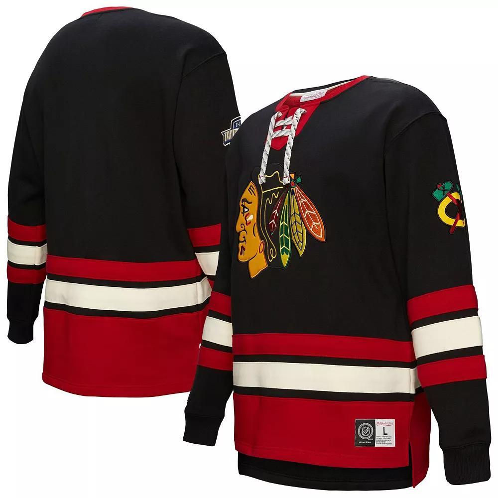 Men's Black Chicago Blackhawks Heritage Lace-Up Pullover Sweatshirt, Size: XL Product Image