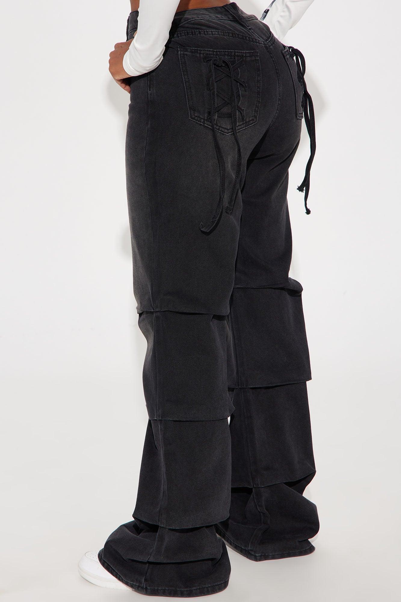 Gabriette Stacked Lace Up Flare Jeans - Black Wash Product Image