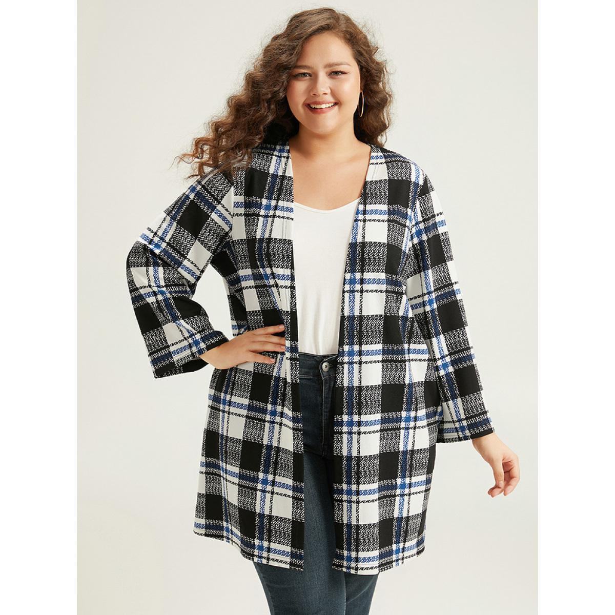 Plus Size Plaid Print Pocket Open Front Kimono Women Multicolor Casual Contrast Pocket Dailywear Kimonos BloomChic 14-16/1X Product Image