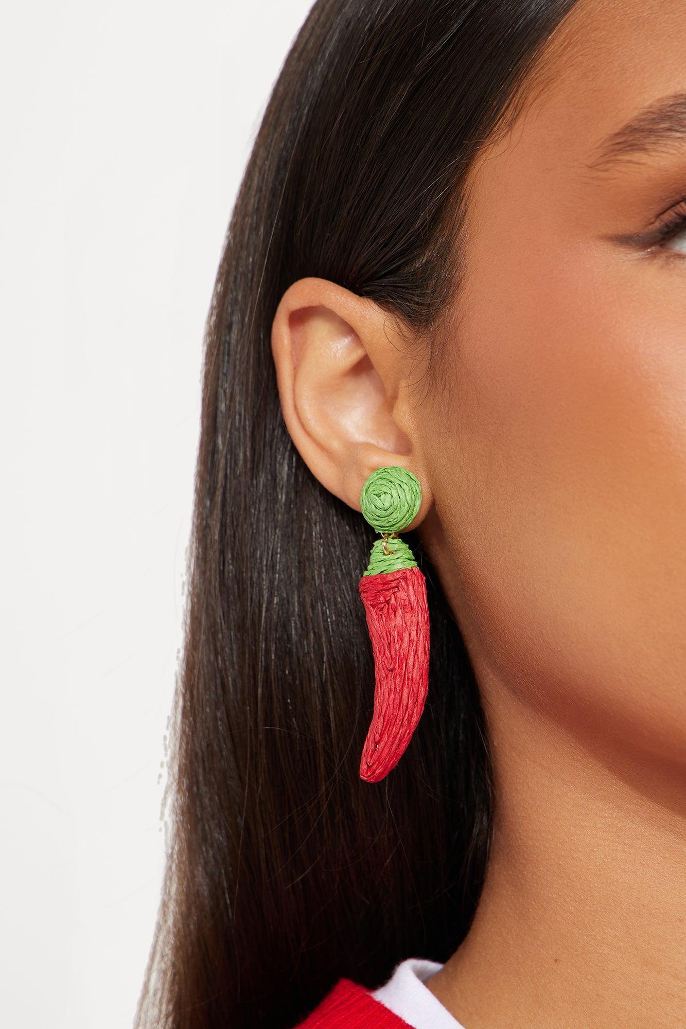 Red Hot Chili Straw Earrings - Red Product Image