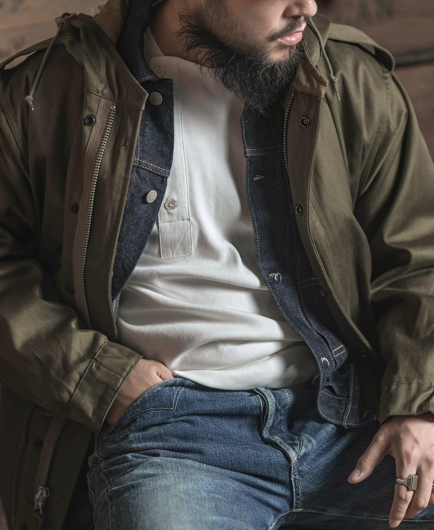 14 oz Side Closing Henley Shirt - White Product Image