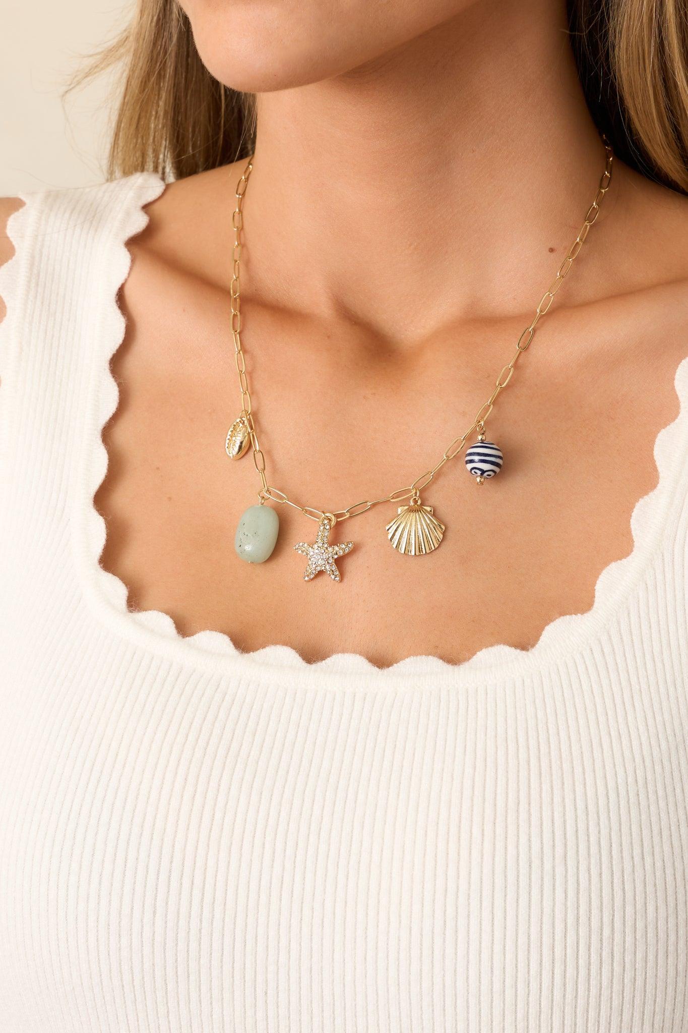 Ocean's Embrace Blue Coastal Charm Necklace Product Image