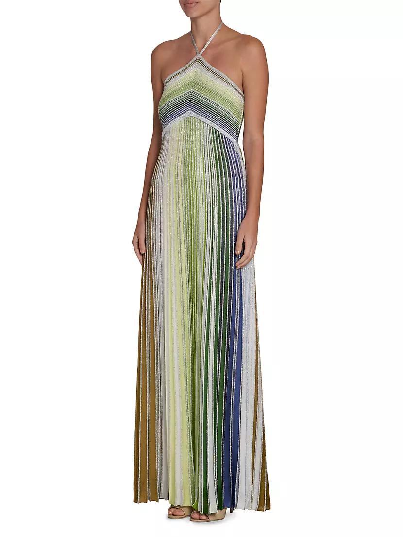 Shimmer Striped Halter Maxi Dress Product Image