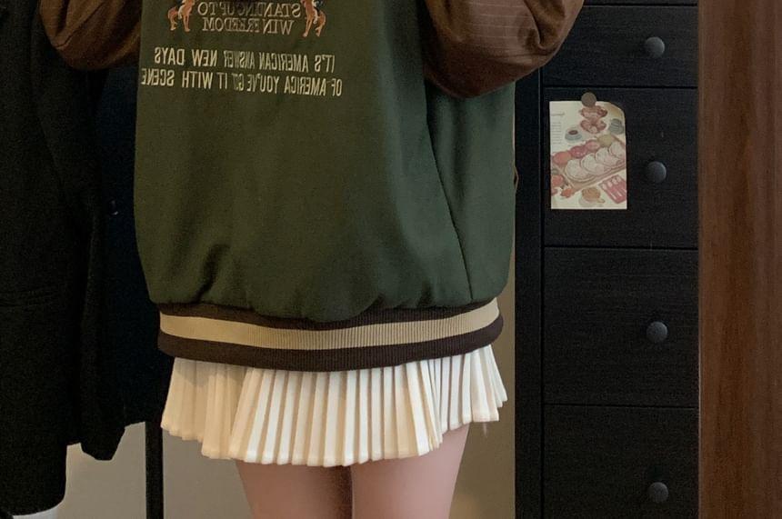 Lettering Button-Up Baseball Jacket Product Image